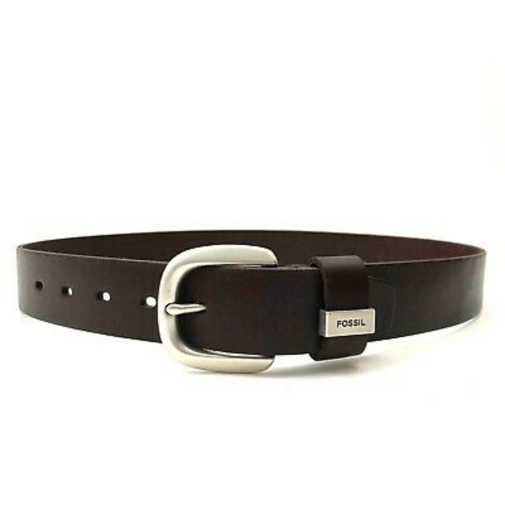 Fossil Oxblood Leather Belt Silver Buckle & Logo Women's Size Medium EUC